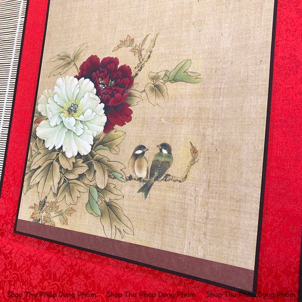 Biểu thư pháp liễn lụa in tranh