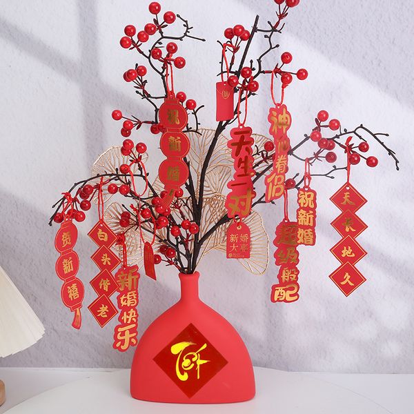 Bình hoa Tết mai đào thân tam giác cổ nhỏ trang trí Tết
