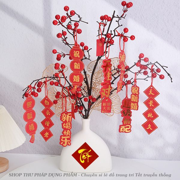 Bình hoa Tết mai đào thân tam giác cổ nhỏ trang trí Tết