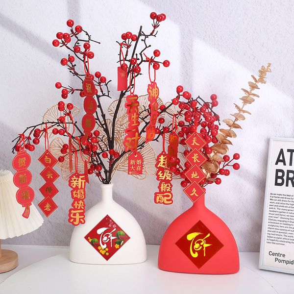 Bình hoa Tết mai đào thân tam giác cổ nhỏ trang trí Tết