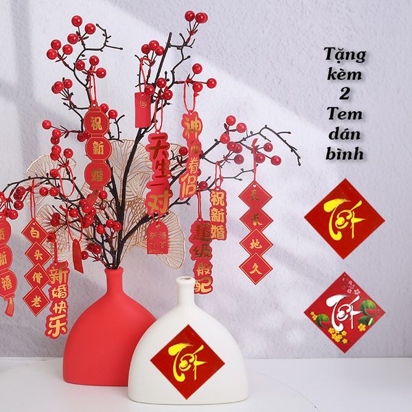 Bình hoa Tết mai đào thân tam giác cổ nhỏ trang trí Tết