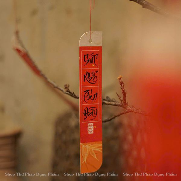 Thẻ giấy treo đào mai trang trí tết, Bộ 38 thẻ chữ thư pháp vuông thẻ Tết mẫu mới 2025