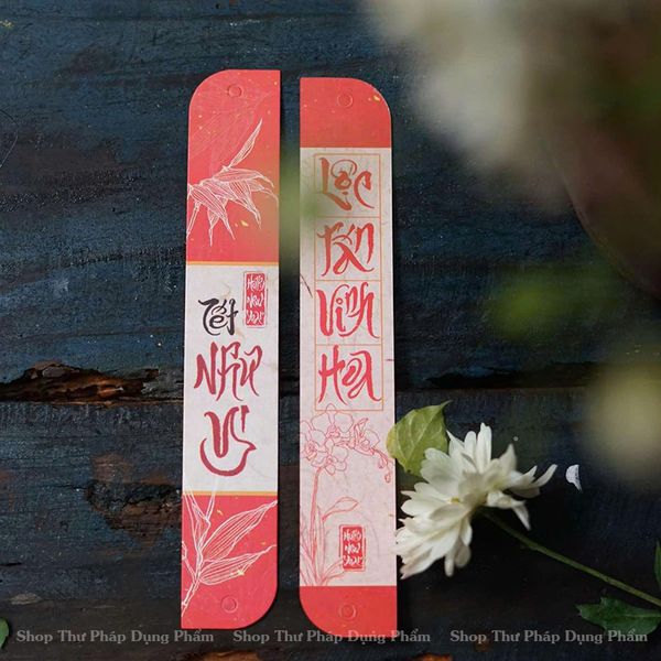 Thẻ giấy treo đào mai trang trí tết, Bộ 38 thẻ chữ thư pháp vuông thẻ Tết mẫu mới 2025