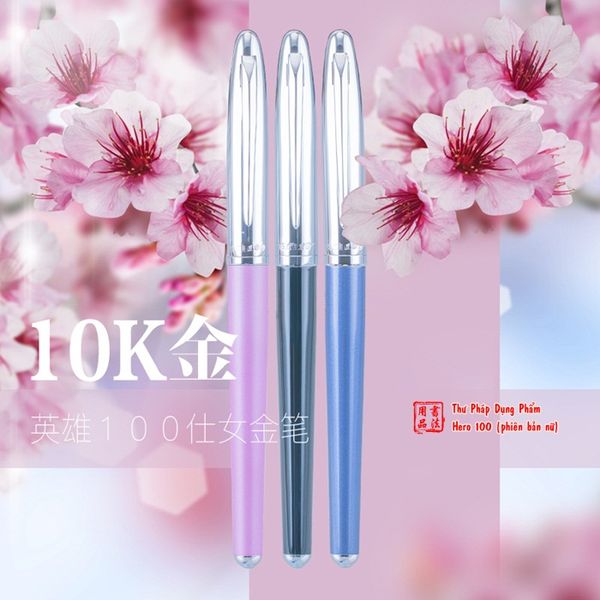 Bút máy Hero 100 phiên bản nữ nổi bật với 3 màu hồng, đen, xanh