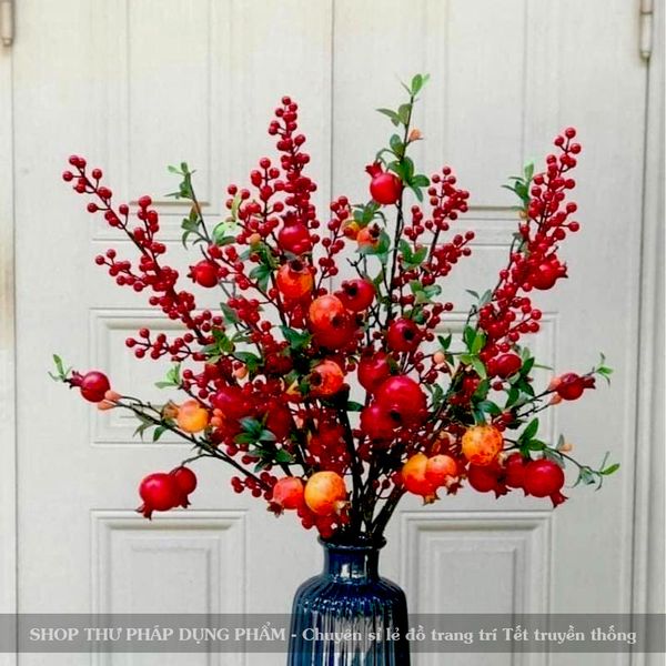 Cành đào đông, cành mai vàng, cành lựu, cẩm tú cầu cắm bình phụ kiện hoa giả trang trí Tết