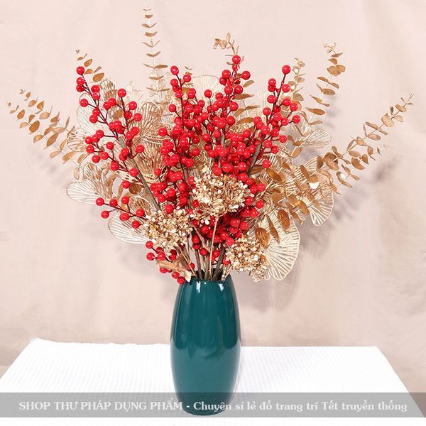 Cành đào đông, cành mai vàng, cành lựu, cẩm tú cầu cắm bình phụ kiện hoa giả trang trí Tết