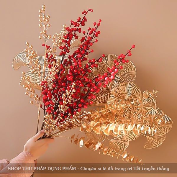 Cành đào đông, cành mai vàng, cành lựu, cẩm tú cầu cắm bình phụ kiện hoa giả trang trí Tết