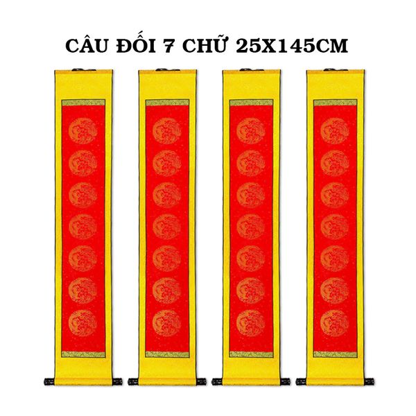 Biểu liễn lụa câu đối 7 chữ giấy xuyến chỉ 25x145cm