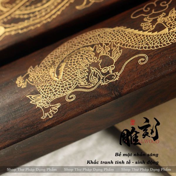 Chặn giấy thư pháp vẽ tranh gỗ tự nhiên Hắc Tử Mộc khắc hoa văn