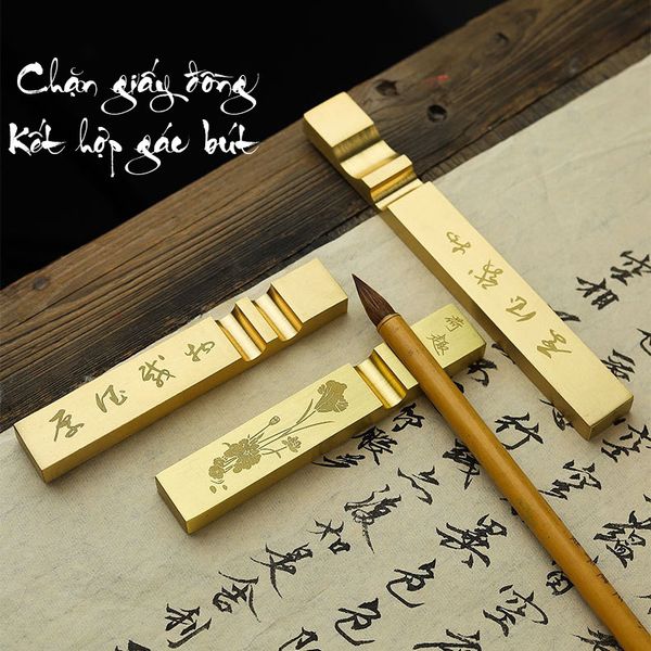 Chặn giấy thư pháp đồng kết hợp gác bút