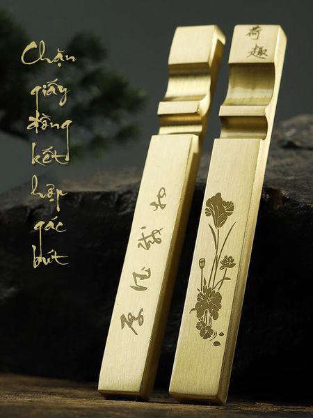 Chặn giấy thư pháp đồng kết hợp gác bút