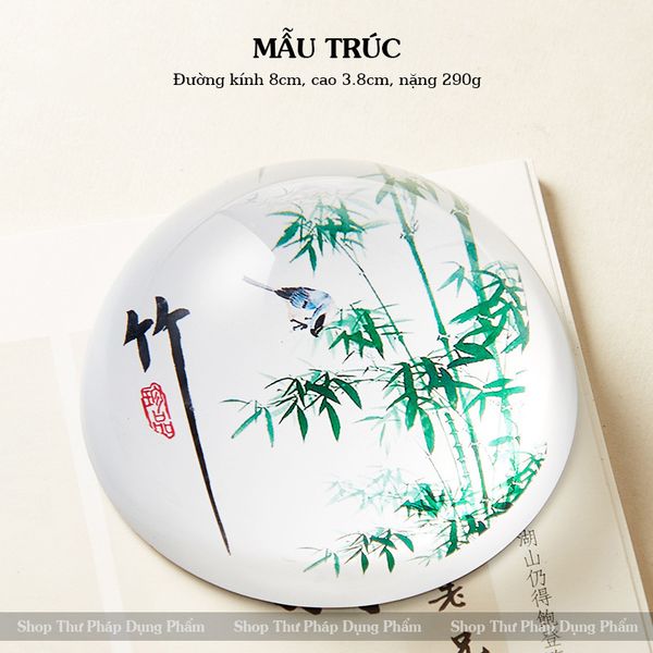 Chặn giấy thư pháp thủy tinh hình tròn in tranh sắc nét độ nặng thích hợp