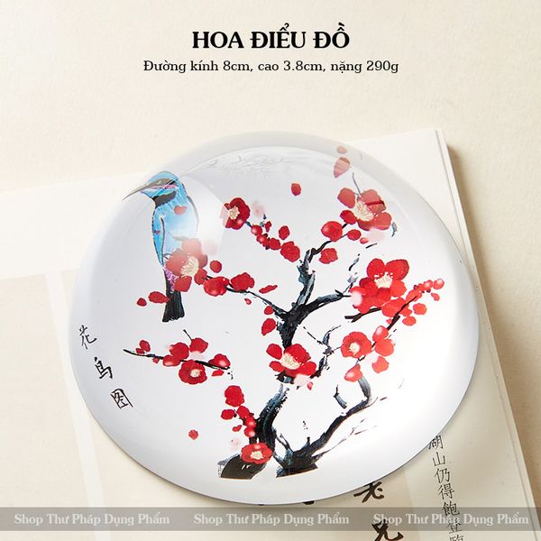 Chặn giấy thư pháp thủy tinh hình tròn in tranh sắc nét độ nặng thích hợp