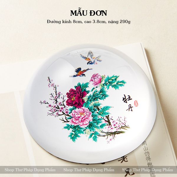 Chặn giấy thư pháp thủy tinh hình tròn in tranh sắc nét độ nặng thích hợp