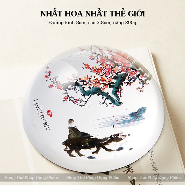 Chặn giấy thư pháp thủy tinh hình tròn in tranh sắc nét độ nặng thích hợp