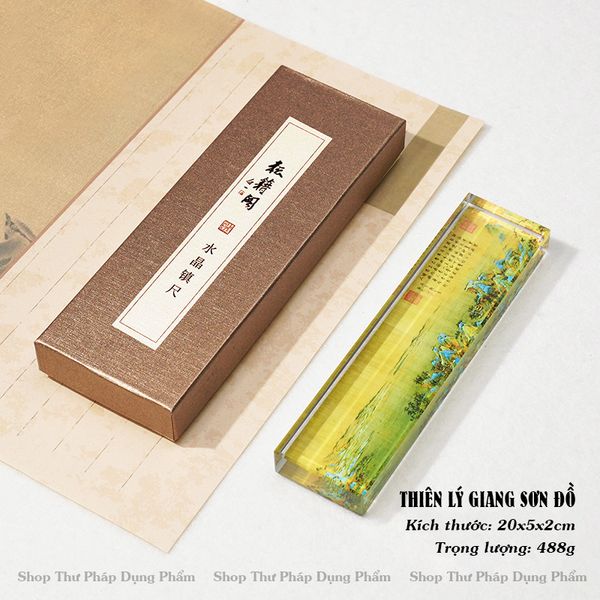 Chặn giấy thư pháp chất liệu thủy tinh 20x5cm in tranh sắc nét độ nặng thích hợp