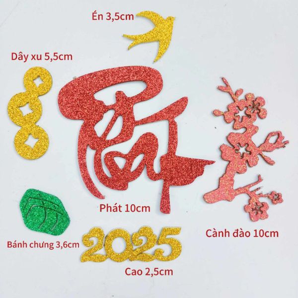 Chữ thư pháp dán dưa dừa trang trí hoa quả có sẵn keo mặt sau