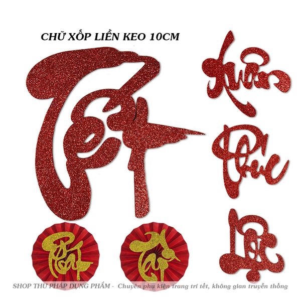 Chữ thư pháp sẵn keo trang trí tết 10cm decor không gian truyền thống