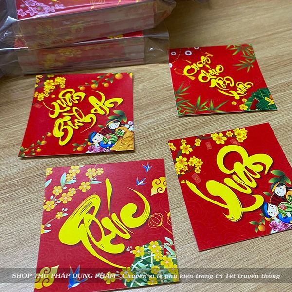 Tem dán hộp quà decal dán trang trí mứt giỏ quà hoa quả trang trí Tết