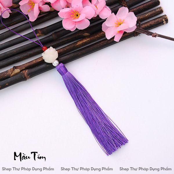 Dây treo tua rua ngọc bội hoa sen treo trang trí