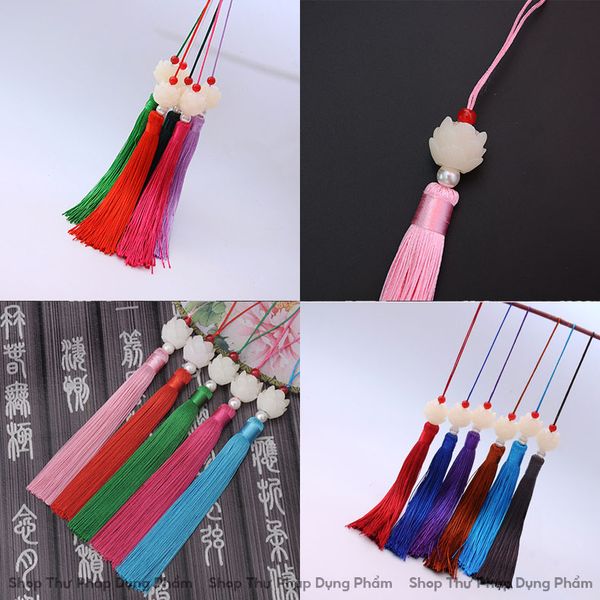 Dây treo tua rua ngọc bội hoa sen treo trang trí