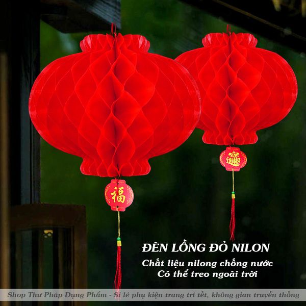 Đèn lồng đỏ nilon chống nước treo trang trí tết, decor không gian truyền thống