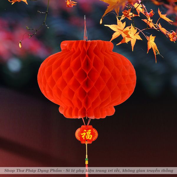 Đèn lồng đỏ nilon chống nước treo trang trí tết, decor không gian truyền thống