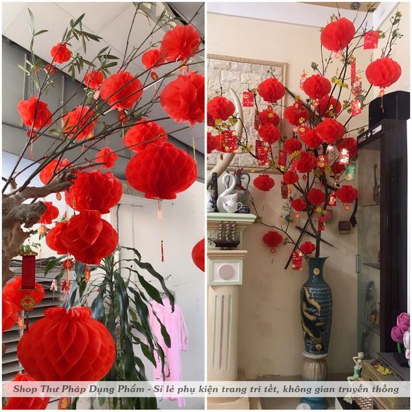 Đèn lồng đỏ nilon chống nước treo trang trí tết, decor không gian truyền thống