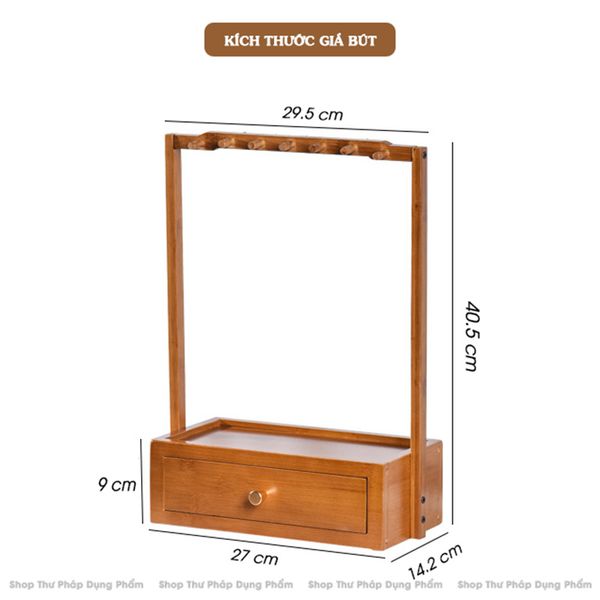 Giá treo bút lông kết hợp khay đựng đồ gỗ trúc tự nhiên