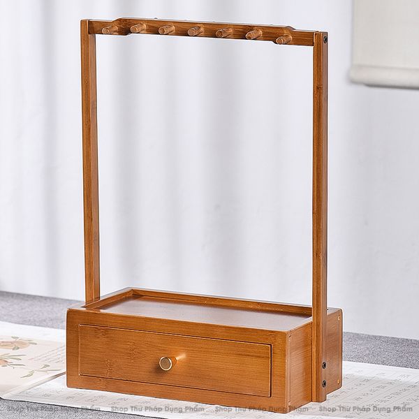 Giá treo bút lông kết hợp khay đựng đồ gỗ trúc tự nhiên