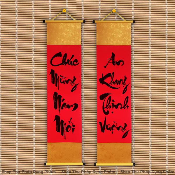 Liễn giấy câu đối đỏ viết thư pháp