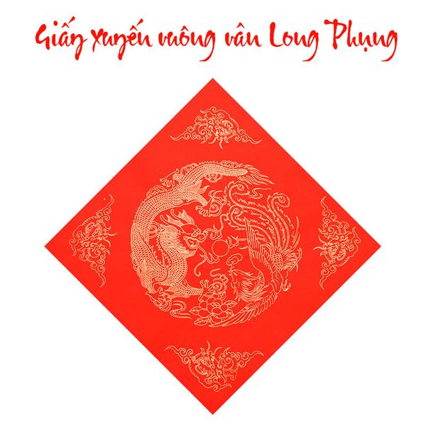 Giấy xuyến đỏ viết câu đối hình rồng phượng