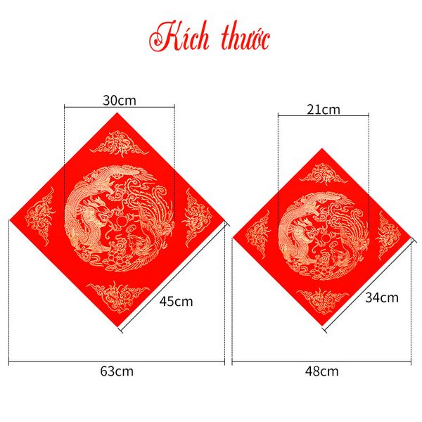 Giấy xuyến đỏ viết câu đối hình rồng phượng
