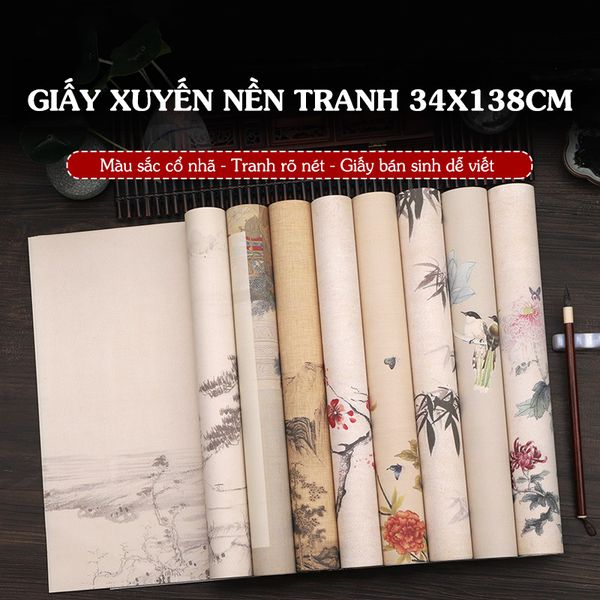 Giấy xuyến chỉ in tranh viết thư pháp 34x138cm