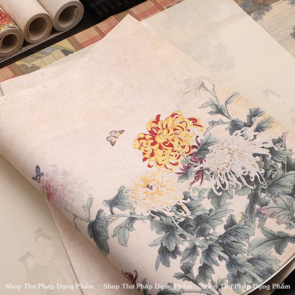 Giấy xuyến chỉ in tranh viết thư pháp 34x138cm