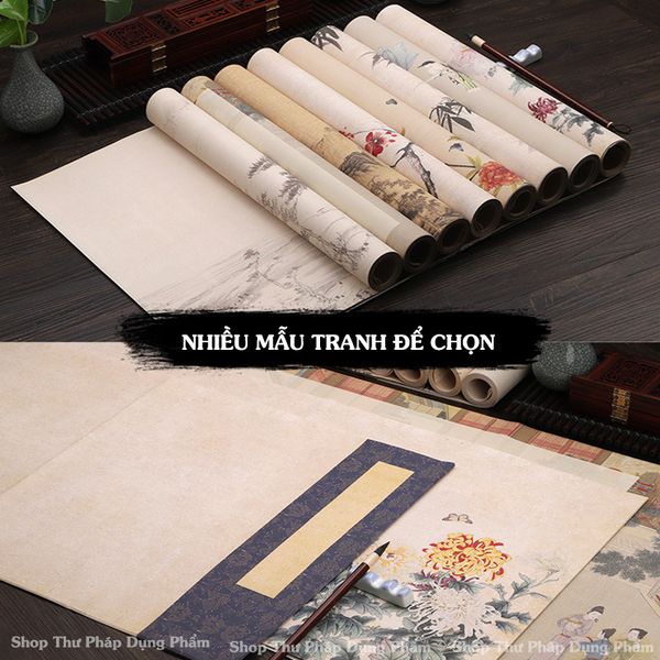 Giấy xuyến chỉ in tranh viết thư pháp 34x138cm