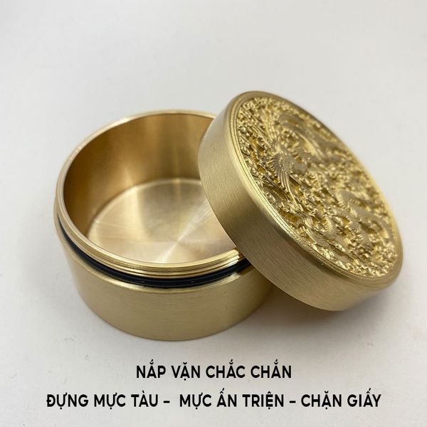 Hộp đồng hoa văn rồng phượng đựng mực