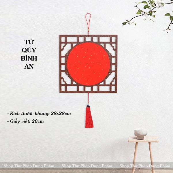 Khung tranh viết thư pháp chất liệu gỗ cao cấp giấy xuyến chỉ CHƯA viết chữ