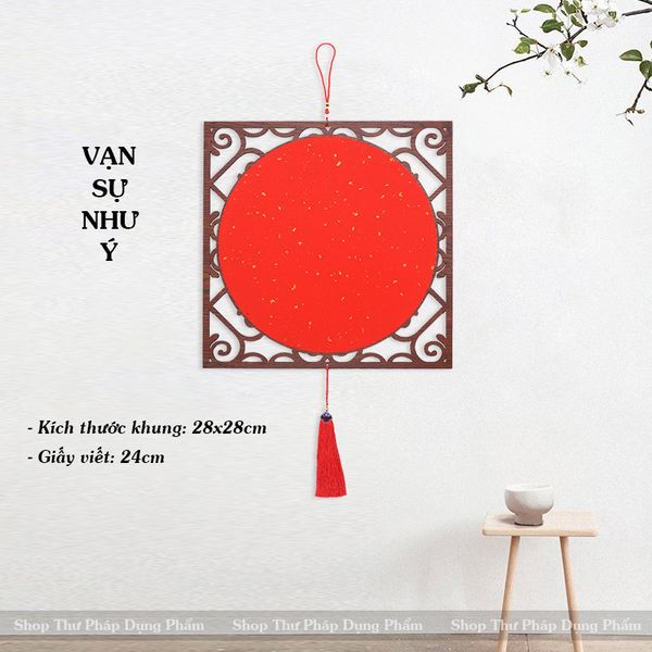 Khung tranh viết thư pháp chất liệu gỗ cao cấp giấy xuyến chỉ CHƯA viết chữ