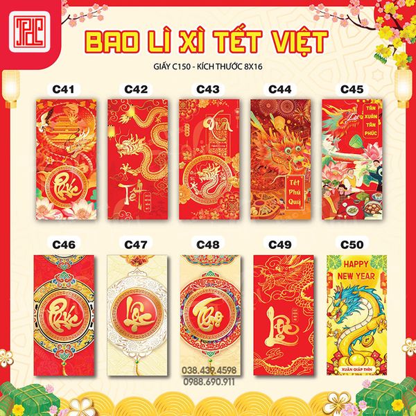 Lì xì chữ thư pháp xuân giáp thìn 2024