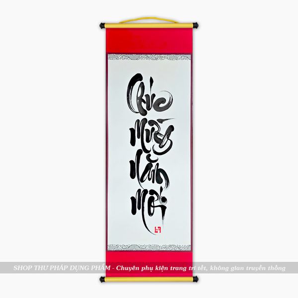 Liễn giấy thư pháp ông đồ viết tay trang trí tết decor không gian truyền thống 27x79cm