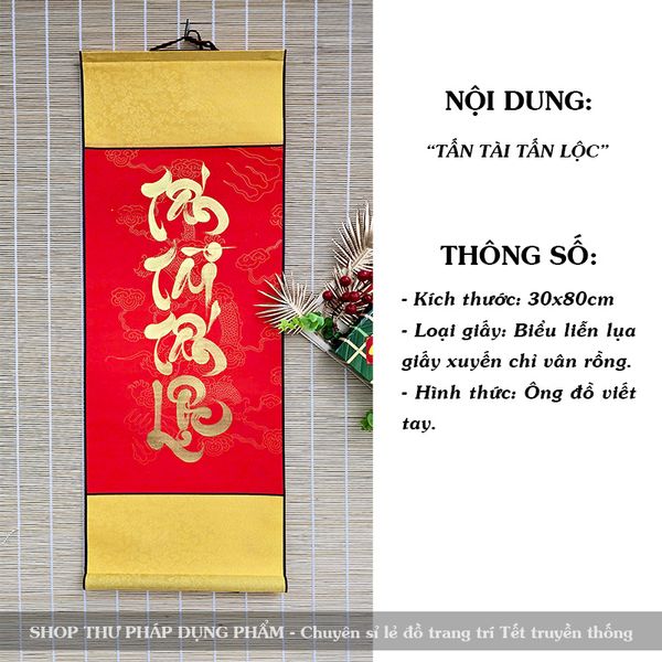 Tranh thư pháp trang trí tết ông đồ viết tay chữ tài lộc may mắn trang trí nhà cửa đón xuân 30x80cm