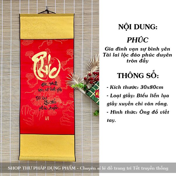 Tranh thư pháp trang trí tết ông đồ viết tay chữ tài lộc may mắn trang trí nhà cửa đón xuân 30x80cm