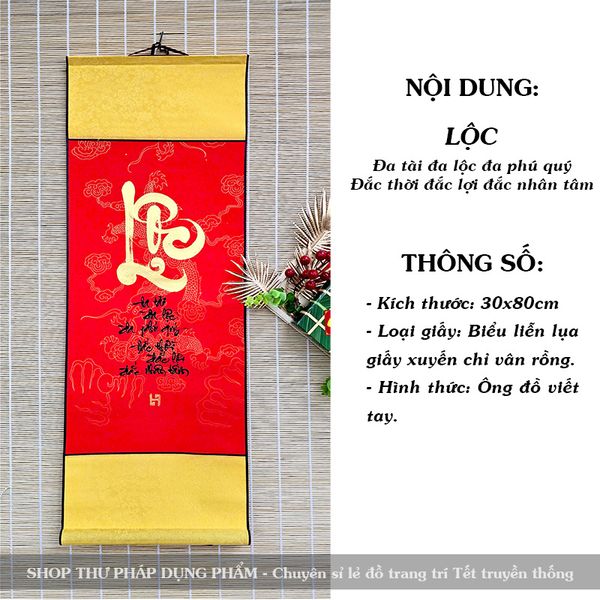 Tranh thư pháp trang trí tết ông đồ viết tay chữ tài lộc may mắn trang trí nhà cửa đón xuân 30x80cm