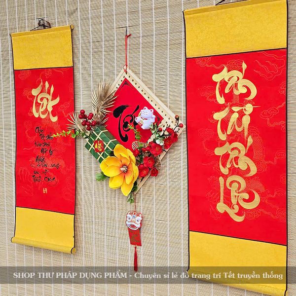 Tranh thư pháp trang trí tết ông đồ viết tay chữ tài lộc may mắn trang trí nhà cửa đón xuân 30x80cm