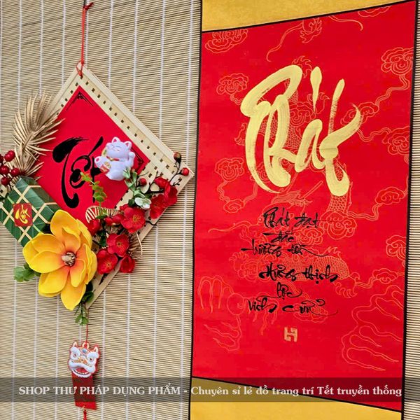 Tranh thư pháp trang trí tết ông đồ viết tay chữ tài lộc may mắn trang trí nhà cửa đón xuân 30x80cm