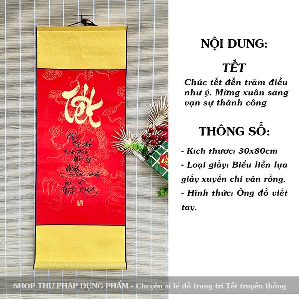 Tranh thư pháp trang trí tết ông đồ viết tay chữ tài lộc may mắn trang trí nhà cửa đón xuân 30x80cm