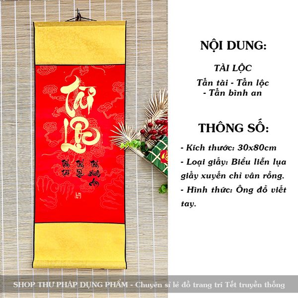 Tranh thư pháp trang trí tết ông đồ viết tay chữ tài lộc may mắn trang trí nhà cửa đón xuân 30x80cm