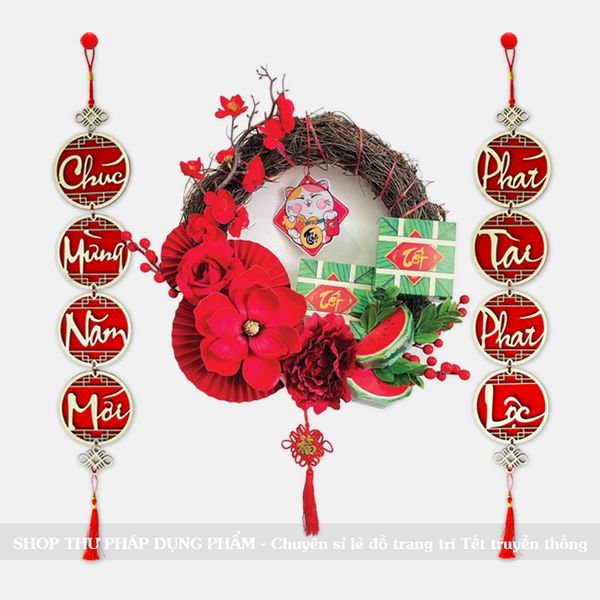 Liễng câu đối thư pháp treo trang trí Tết chất liệu gỗ