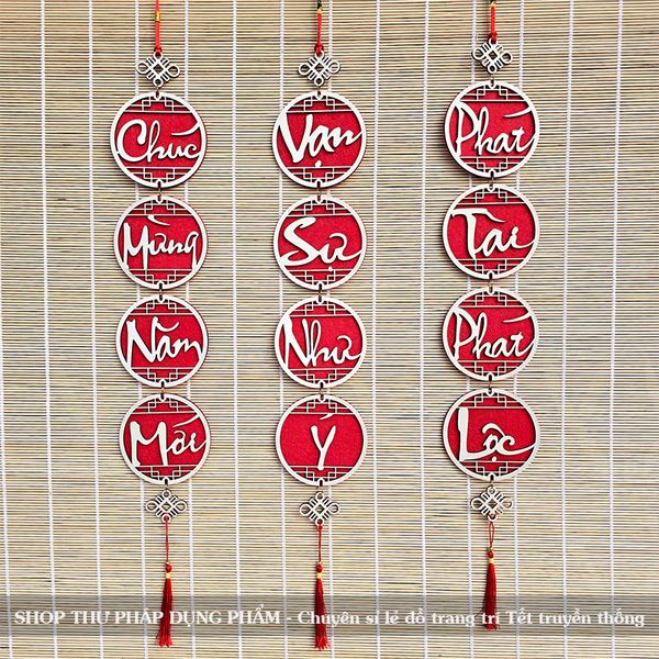 Liễng câu đối thư pháp treo trang trí Tết chất liệu gỗ